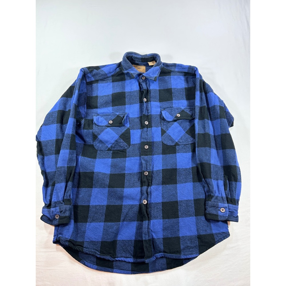 Moose Creek Mens Blue Black Buffalo Plaid Flannel Shirt Large Cotton Button Down